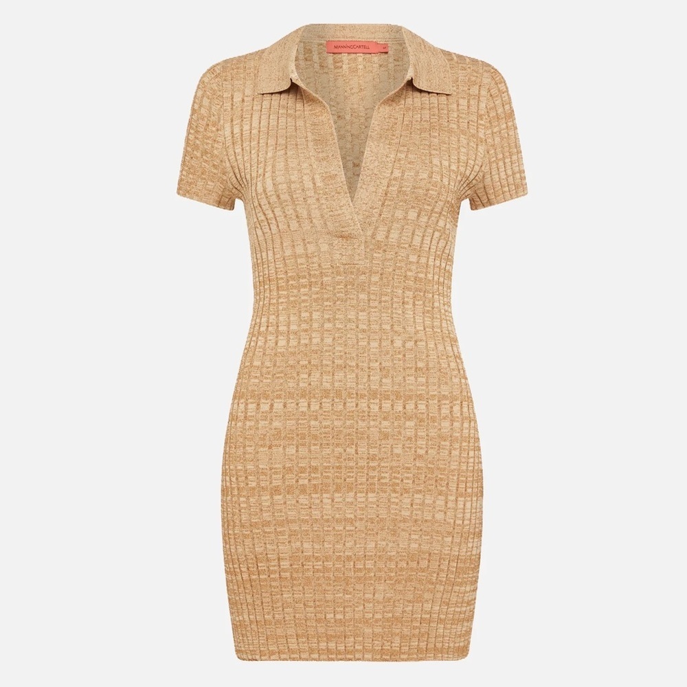 Manning Cartell Kith Polo Mini Dress Camel Knit Metallic Beige Xs Stretchy — image 2 of 8